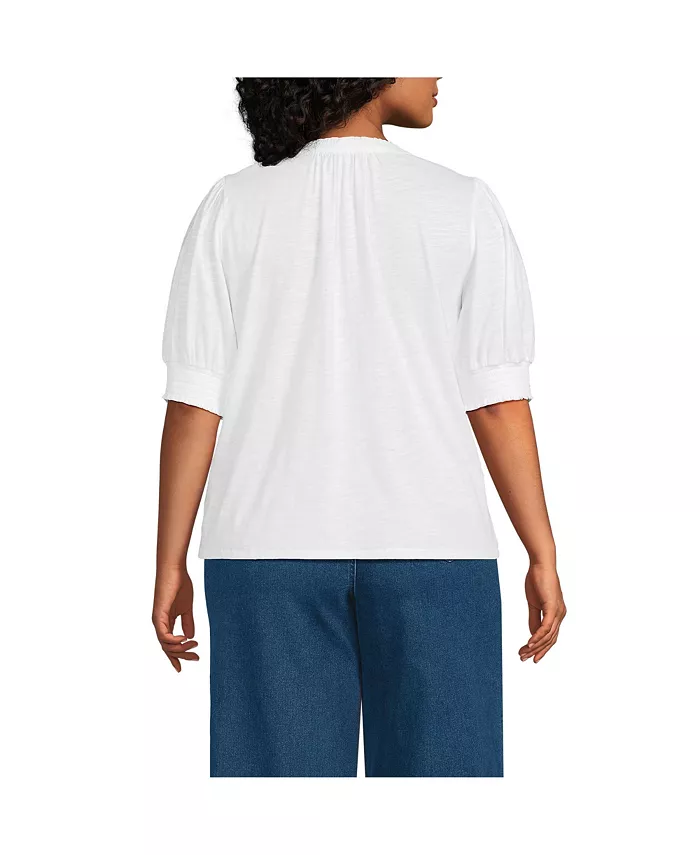 Alfani Lands' End Plus Size Button Pintuck Puff Sleeve Top Women's Fashion Shoes & Accessories