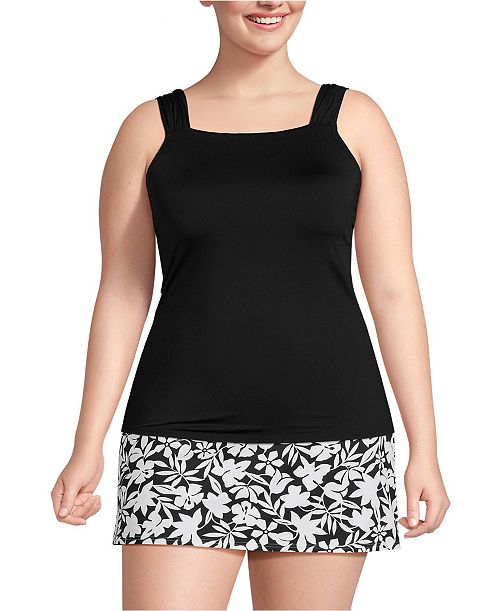 alfani Lands' End Plus Size Cap Sleeve High Neck Tankini Swimsuit Top Women's Fashion Shoes & Accessories