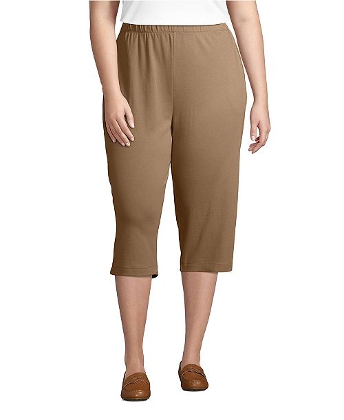 alfani Lands' End Plus Size Sport Knit High Rise Elastic Waist Capri Pants Women's Fashion Shoes & Accessories