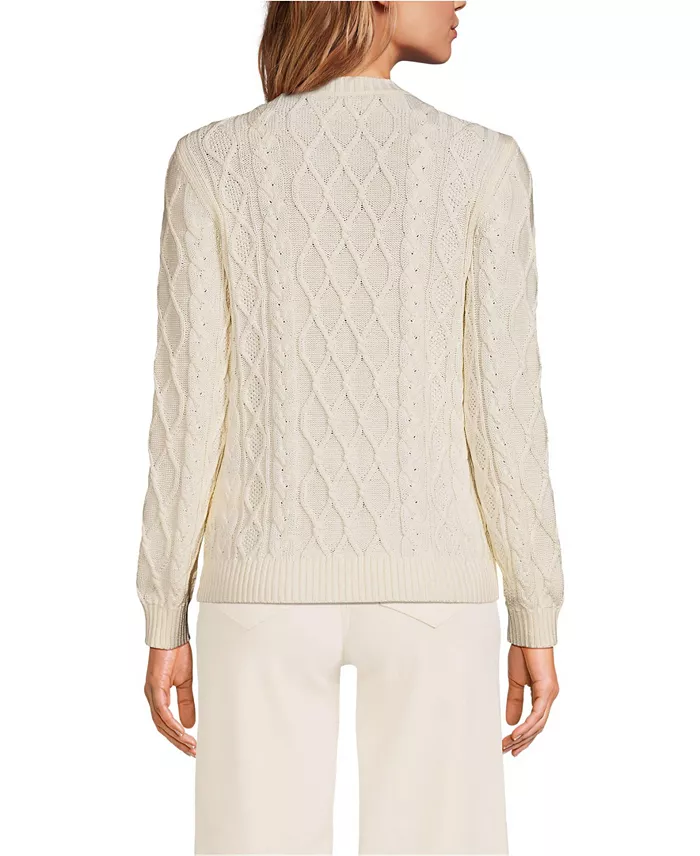 Alfani Lands' End Women's Aran Cable Crew Neck Sweater Women's Fashion Shoes & Accessories