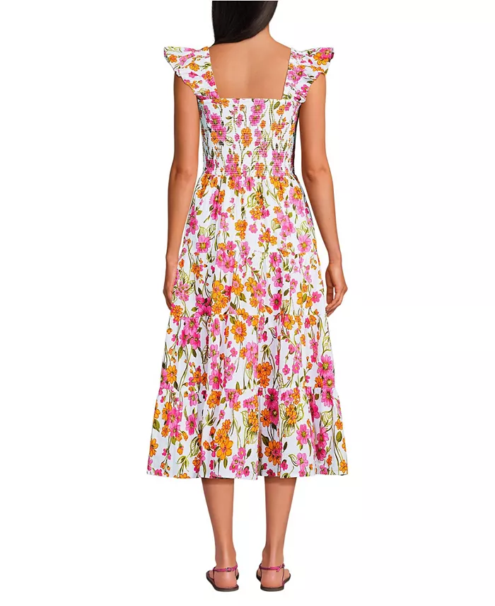 Alfani Lands' End Women's Cotton Dobby Smocked Dress With Ruffle Straps Women's Fashion Shoes & Accessories