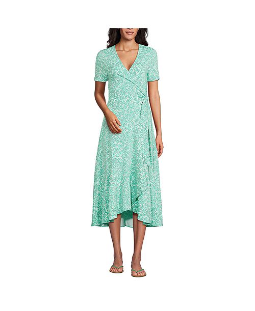 alfani Lands' End Women's Cotton Modal Vneck Wrap Midi Dress Women's Fashion Shoes & Accessories