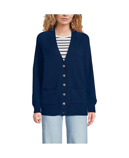 alfani Lands' End Women's Drifter Varsity Vneck Relaxed Cardigan Sweater Women's Fashion Shoes & Accessories