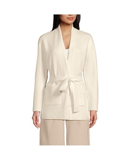 alfani Lands' End Women's Fine Gauge Milano Belted Long Line Cardigan Sweater Women's Fashion Shoes & Accessories
