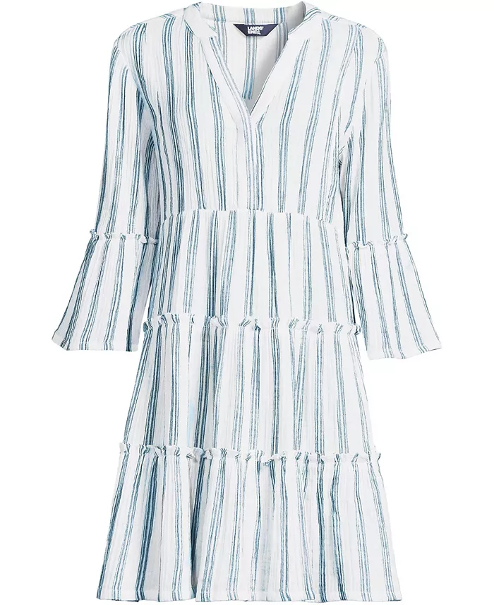 Alfani Lands' End Women's Gauze Tiered Dress Women's Fashion Shoes & Accessories