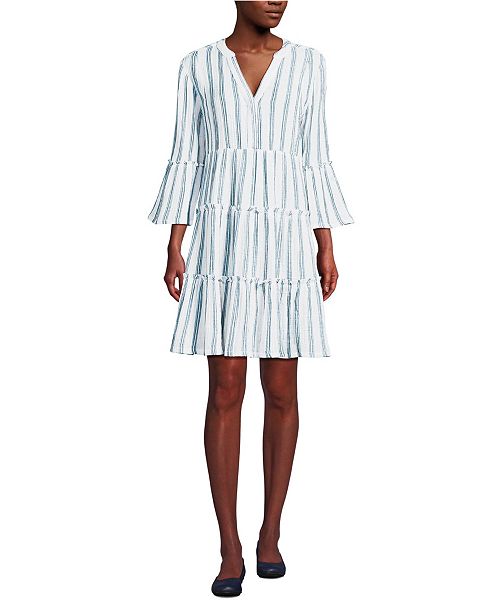 alfani Lands' End Women's Gauze Tiered Dress Women's Fashion Shoes & Accessories