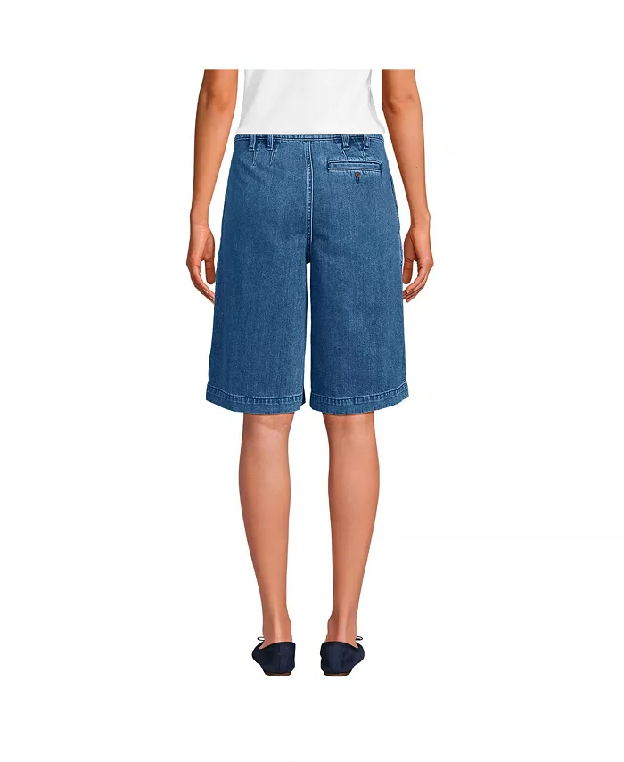 Alfani Lands' End Women's Lightweight Denim Mid Rise Pleated 12" Slouchy Shorts Women's Fashion Shoes & Accessories