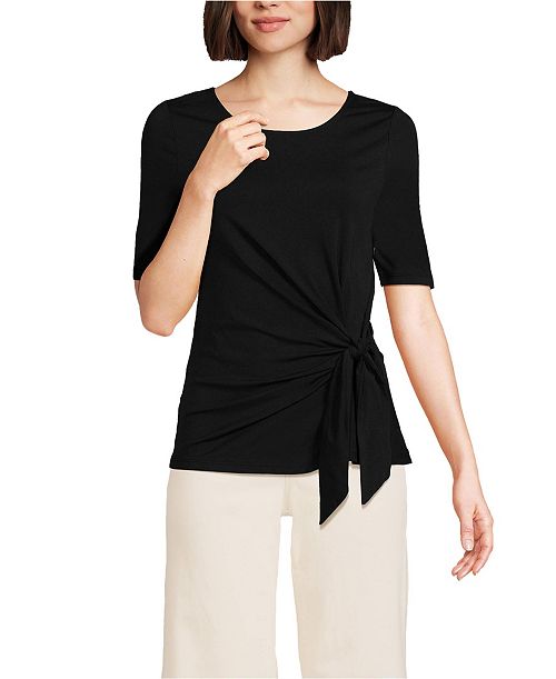 alfani Lands' End Women's Lightweight Jersey Tie Front Top Women's Fashion Shoes & Accessories