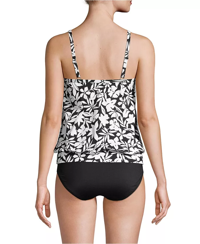 Alfani Lands' End Women's Petite Blouson Tummy Hiding Tankini Swimsuit Top Adjustable Straps Women's Fashion Shoes & Accessories