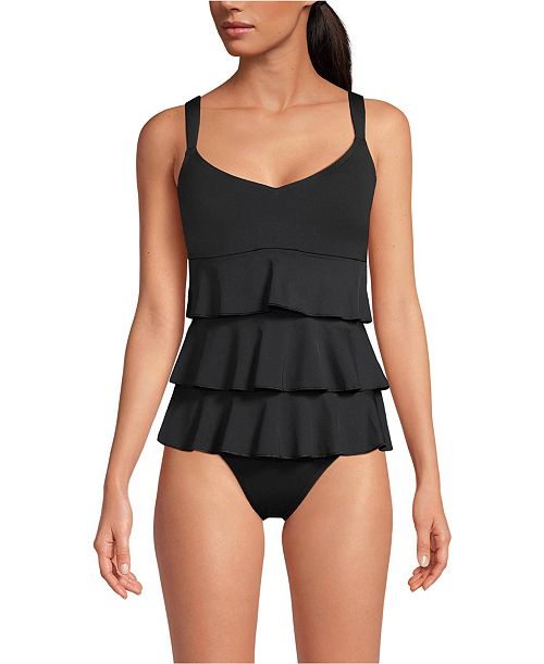 alfani Lands' End Women's Ruffle Fauxkini One Piece Swimsuit Women's Fashion Shoes & Accessories