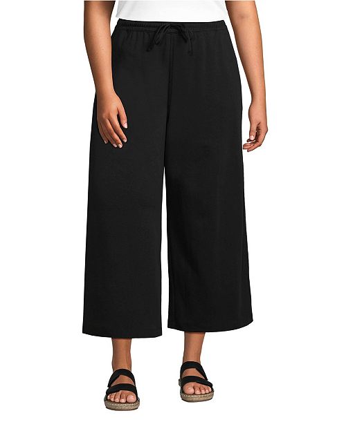 alfani Lands' End Women's Sport Knit Elastic Waist Wide Leg Crop Pants Women's Fashion Shoes & Accessories