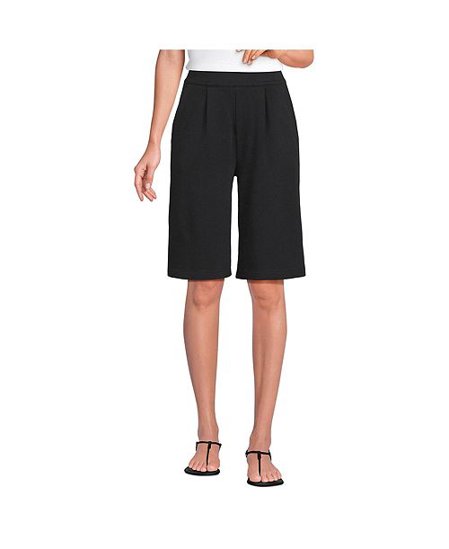 alfani Lands' End Women's Sport Knit High Rise Pleated 12" Bermuda Shorts Women's Fashion Shoes & Accessories