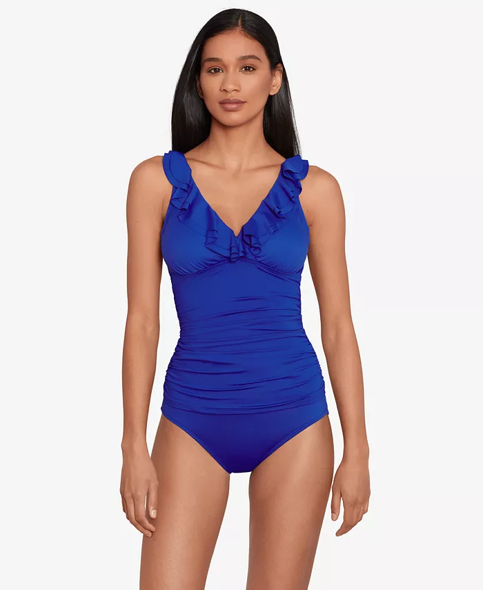 Alfani Lauren Ralph Lauren Beach Club Solid Ruffle Tankini Top Women's Fashion Shoes & Accessories