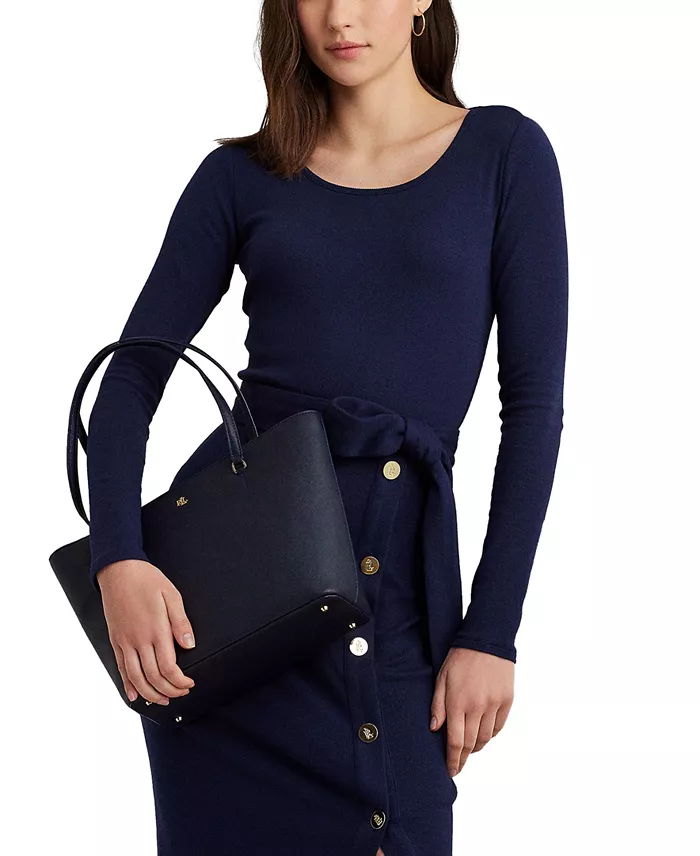 Alfani Lauren Ralph Lauren Crosshatch Leather Medium Karly Shopper Tote Handbags Purses & Accessories