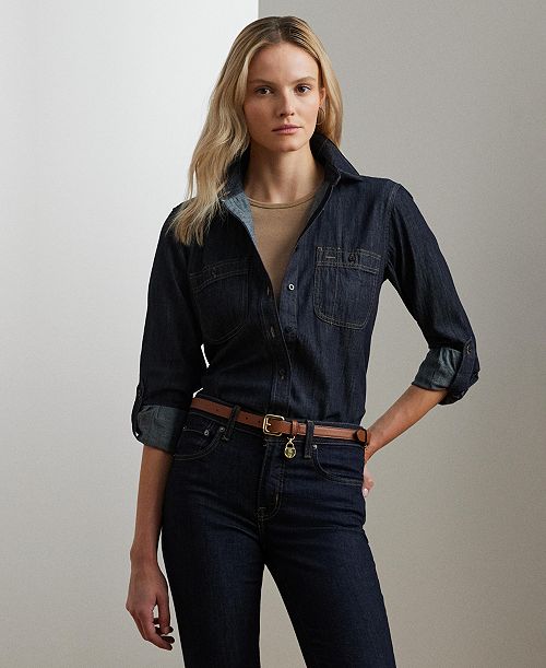 alfani Lauren Ralph Lauren Denim Shirt Women's Fashion Shoes & Accessories