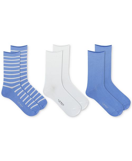 alfani Lauren Ralph Lauren Lauren Women's Super Soft St James Stripe Crew Socks 3 Pack 34035PK Women's Fashion Shoes & Accessories