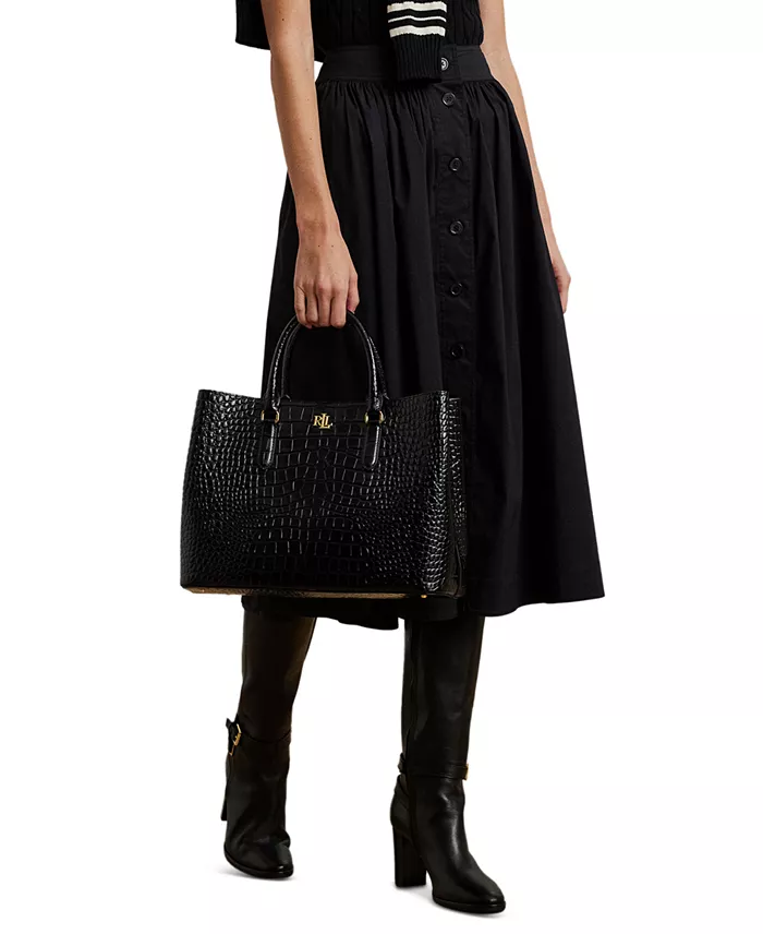 Alfani Lauren Ralph Lauren Marcy Large Embossed Leather Satchel Handbags Purses & Accessories