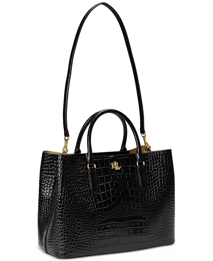 Alfani Lauren Ralph Lauren Marcy Large Embossed Leather Satchel Handbags Purses & Accessories