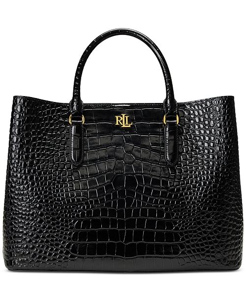 alfani Lauren Ralph Lauren Marcy Large Embossed Leather Satchel Handbags Purses & Accessories