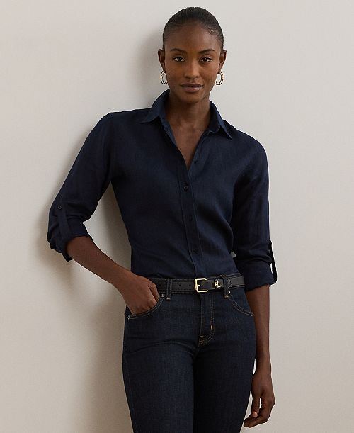 alfani Lauren Ralph Lauren Petite 100% Linen Relaxed-Fit Shirt Women's Fashion Shoes & Accessories