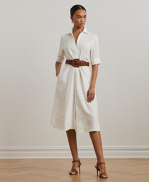 alfani Lauren Ralph Lauren Petite 100% Linen Tie-Front Shirtdress Women's Fashion Shoes & Accessories