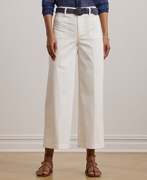 alfani Lauren Ralph Lauren Petite Stretch Chino Wide-Leg Cropped Pants Women's Fashion Shoes & Accessories