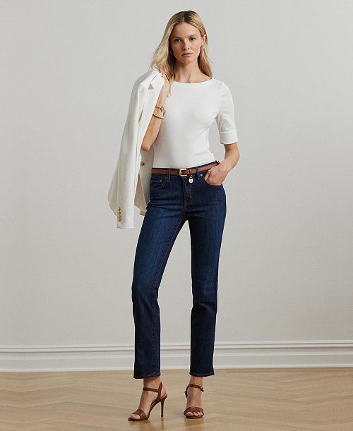 alfani Lauren Ralph Lauren Super Stretch Premier Mid-Rise Straight Jeans Regular and Short Lengths Women's Fashion Shoes & Accessories
