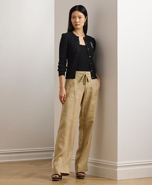 alfani Lauren Ralph Lauren Wide-Leg 100% Linen Pants Women's Fashion Shoes & Accessories