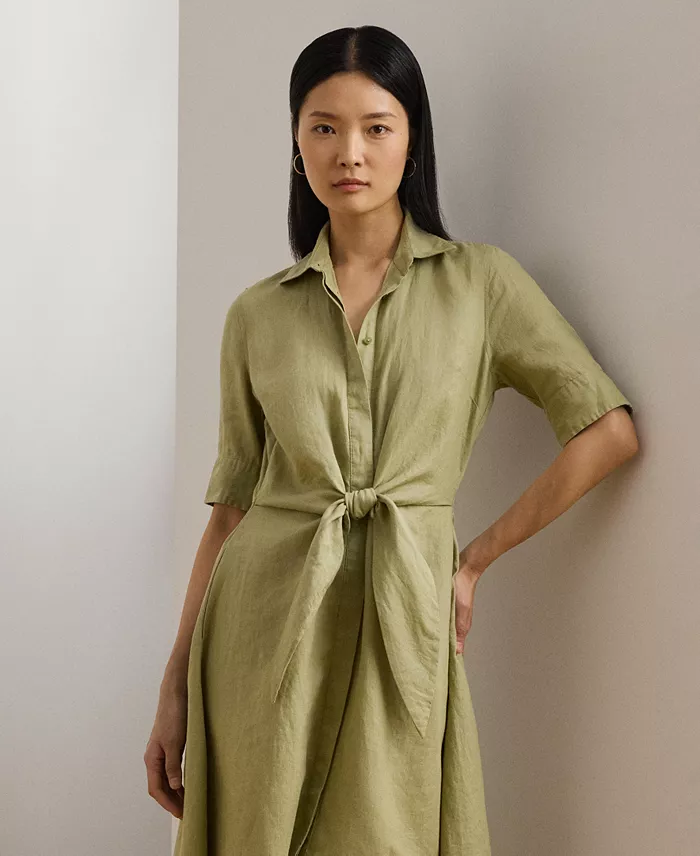 Alfani Lauren Ralph Lauren Women's 100% Linen Shirtdress Women's Fashion Shoes & Accessories