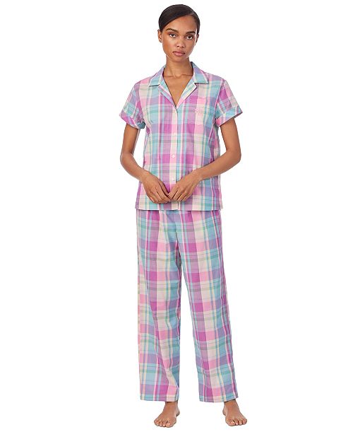alfani Lauren Ralph Lauren Women's 2-Pc. Short-Sleeve Notch-Collar Ankle-Pant Pajama Set Women's Fashion Shoes & Accessories