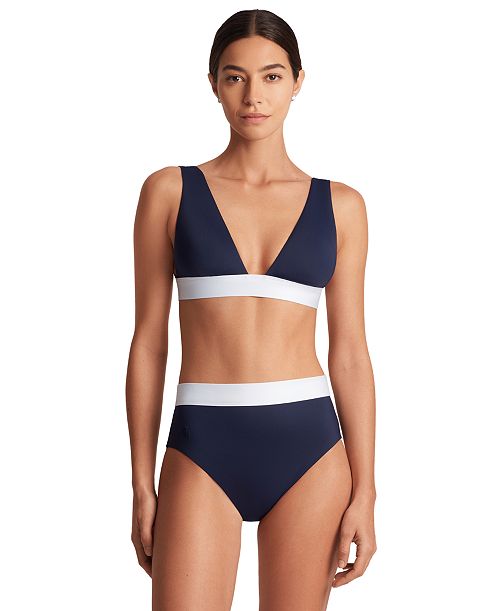alfani Lauren Ralph Lauren Women's Banded Modern V-Neck Bikini Top & High-Waisted Bikini Bottoms Women's Fashion Shoes & Accessories