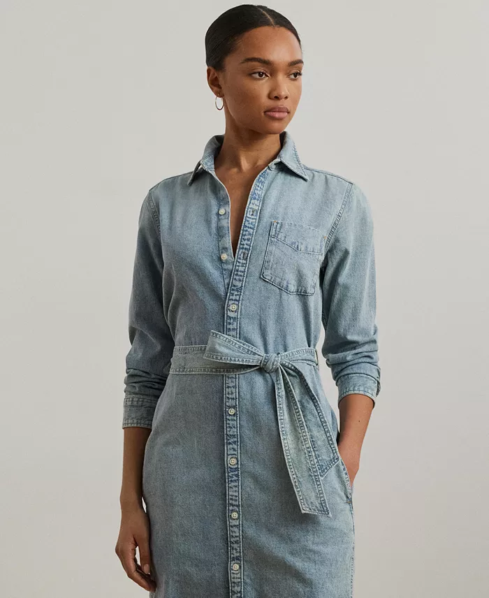 Alfani Lauren Ralph Lauren Women's Belted Denim Shirtdress Women's Fashion Shoes & Accessories