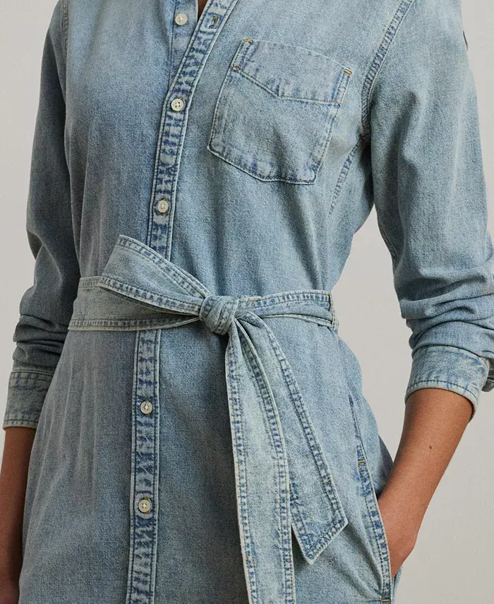 Alfani Lauren Ralph Lauren Women's Belted Denim Shirtdress Women's Fashion Shoes & Accessories