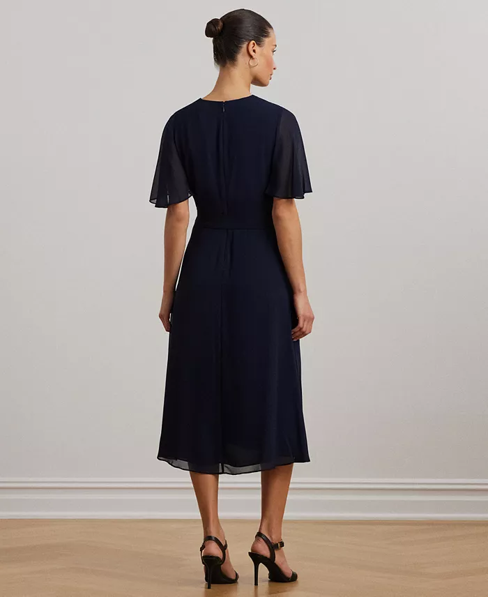 Alfani Lauren Ralph Lauren Women's Belted Georgette Dress Women's Fashion Shoes & Accessories