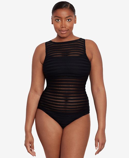 alfani Lauren Ralph Lauren Women's Boatneck One Piece Swimsuit Women's Fashion Shoes & Accessories