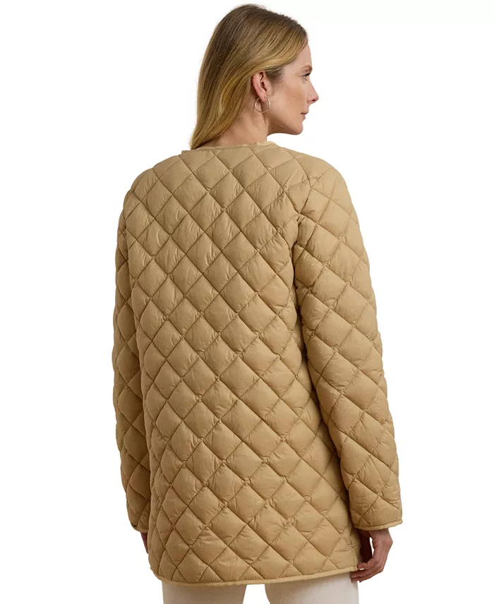 Alfani Lauren Ralph Lauren Women's Button-Front Collarless Coat Women's Fashion Shoes & Accessories