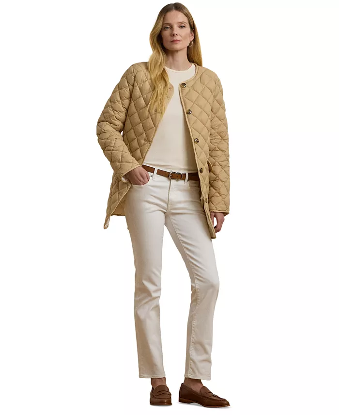 Alfani Lauren Ralph Lauren Women's Button-Front Collarless Coat Women's Fashion Shoes & Accessories