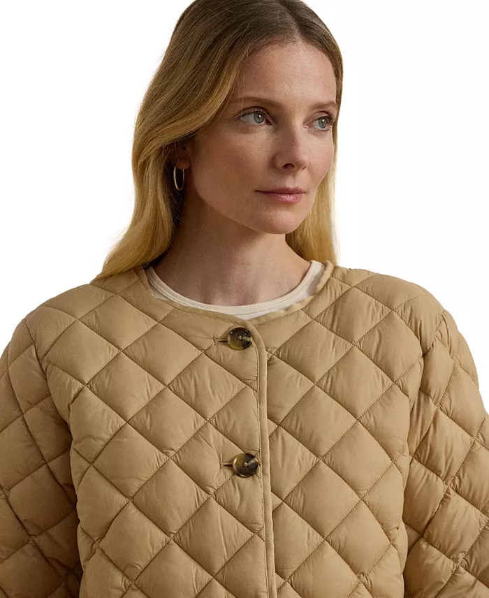 Alfani Lauren Ralph Lauren Women's Button-Front Collarless Coat Women's Fashion Shoes & Accessories