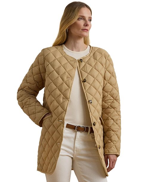 alfani Lauren Ralph Lauren Women's Button-Front Collarless Coat Women's Fashion Shoes & Accessories