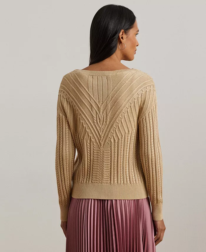 Alfani Lauren Ralph Lauren Women's Cable-Knit Cotton-Blend Boatneck Sweater Regular & Petite Women's Fashion Shoes & Accessories