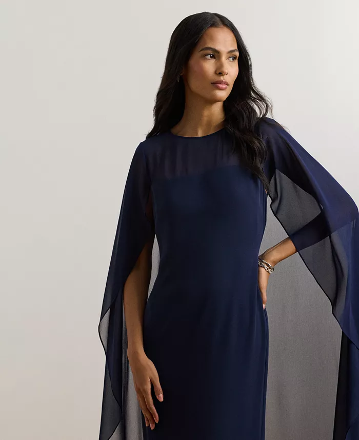 Alfani Lauren Ralph Lauren Women's Cape Georgette Gown Women's Fashion Shoes & Accessories