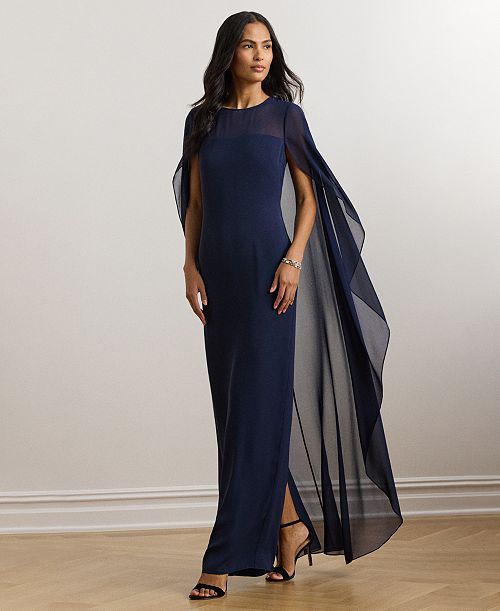 alfani Lauren Ralph Lauren Women's Cape Georgette Gown Women's Fashion Shoes & Accessories