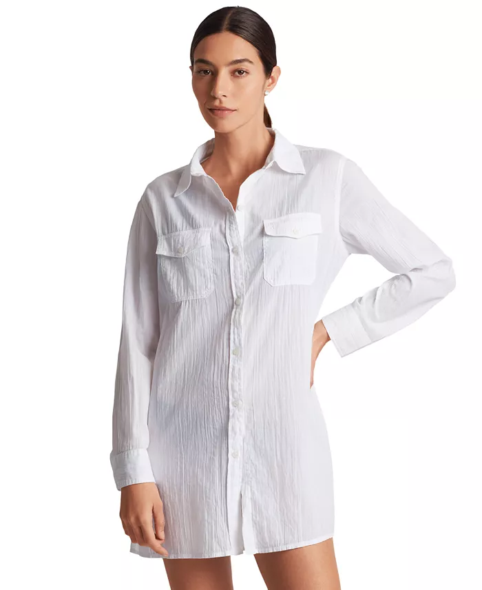 Alfani Lauren Ralph Lauren Women's Classic Camp Shirt Swim Cover-Up Women's Fashion Shoes & Accessories