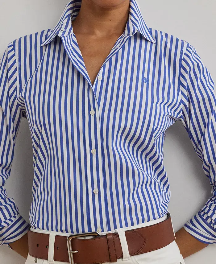 Alfani Lauren Ralph Lauren Women's Classic-Fit Striped Broadcloth Shirt Women's Fashion Shoes & Accessories