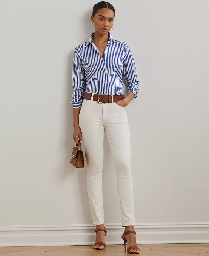Alfani Lauren Ralph Lauren Women's Classic-Fit Striped Broadcloth Shirt Women's Fashion Shoes & Accessories