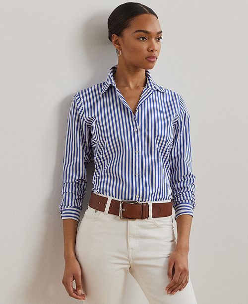 alfani Lauren Ralph Lauren Women's Classic-Fit Striped Broadcloth Shirt Women's Fashion Shoes & Accessories