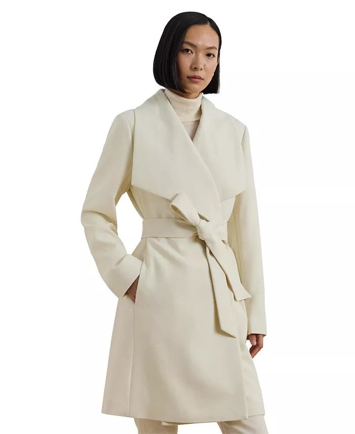Alfani Lauren Ralph Lauren Women's Crepe Belted Wrap Coat Women's Fashion Shoes & Accessories