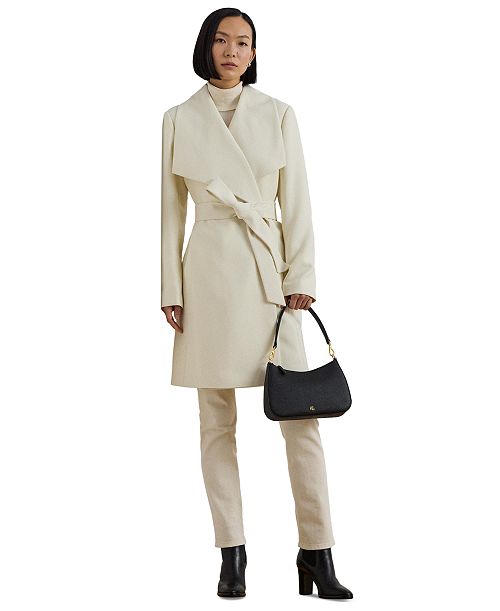 alfani Lauren Ralph Lauren Women's Crepe Belted Wrap Coat Women's Fashion Shoes & Accessories