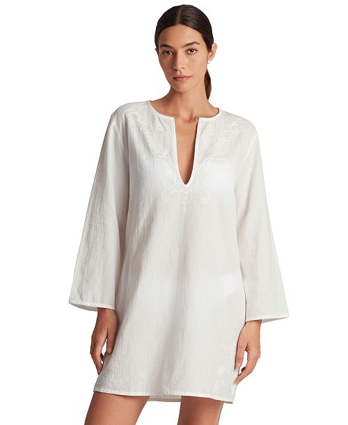 alfani Lauren Ralph Lauren Women's Embroidered Tunic Cover-Up Women's Fashion Shoes & Accessories
