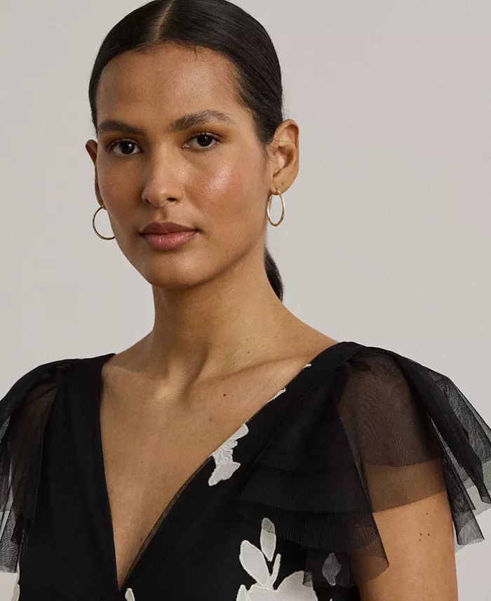 Alfani Lauren Ralph Lauren Women's Floral-Appliqué Tulle Cocktail Dress Women's Fashion Shoes & Accessories